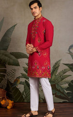 Amazing Red Color Viscose Fabric Mens Kurta