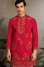 Amazing Red Color Viscose Fabric Mens Kurta