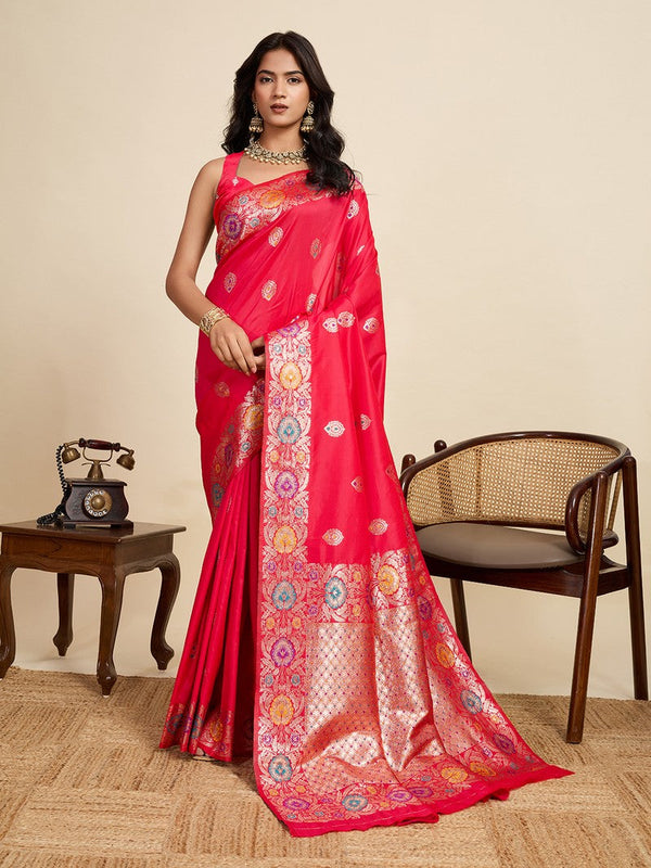 Amazing Red Color Silk Fabric Designer Saree