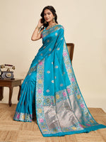 Amazing Turquoise Color Silk Fabric Designer Saree