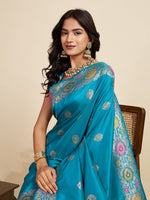 Amazing Turquoise Color Silk Fabric Designer Saree