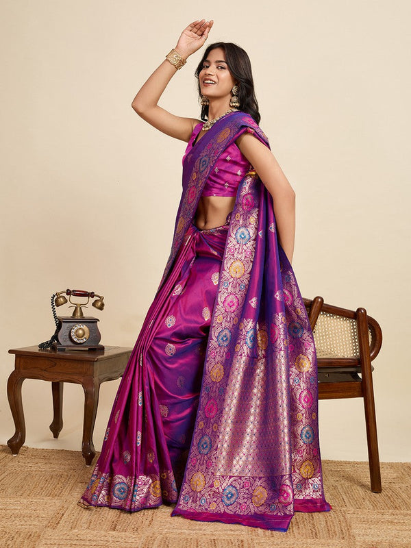 Amazing Purple Color Silk Fabric Designer Saree