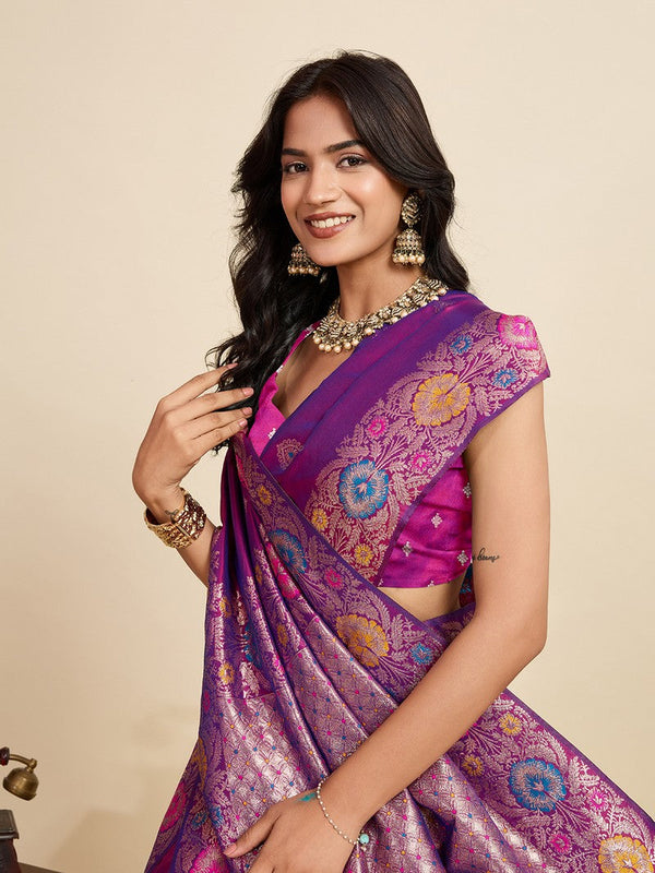 Amazing Purple Color Silk Fabric Designer Saree
