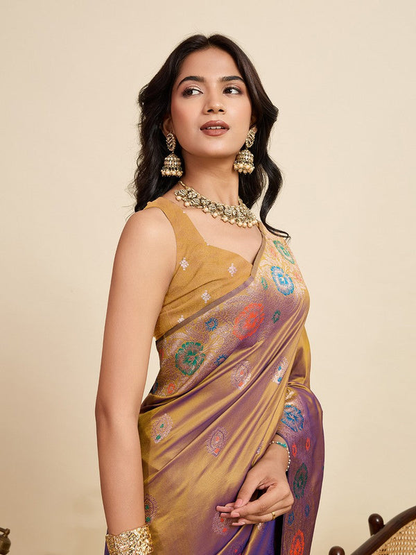 Amazing Golden Color Silk Fabric Designer Saree