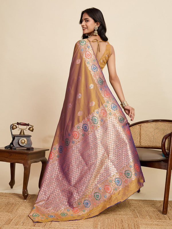 Amazing Golden Color Silk Fabric Designer Saree