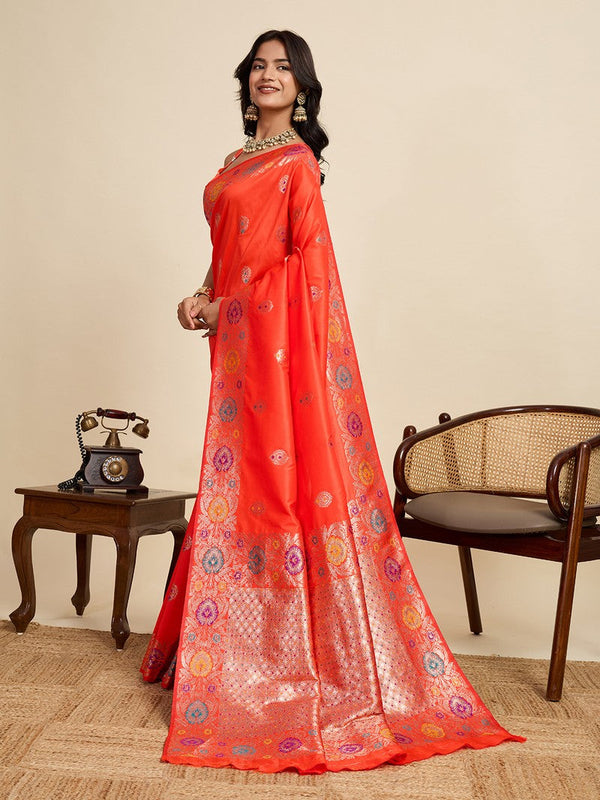 Amazing Orange Color Silk Fabric Designer Saree