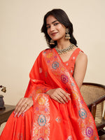 Amazing Orange Color Silk Fabric Designer Saree