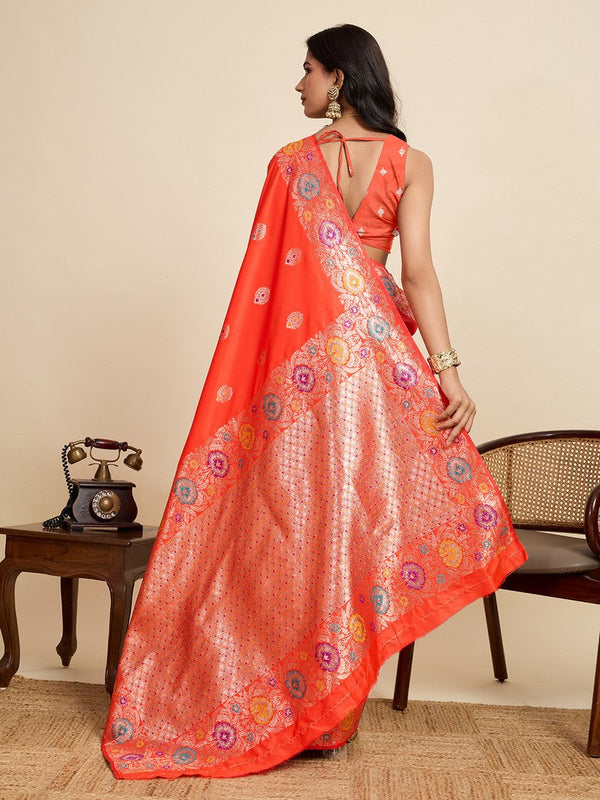 Amazing Orange Color Silk Fabric Designer Saree