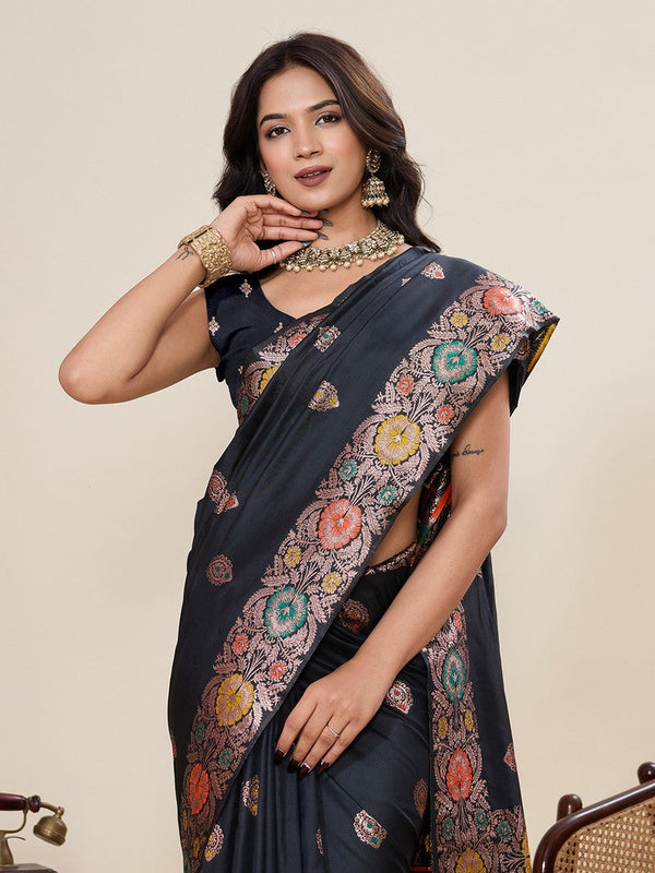 Amazing Black Color Silk Fabric Designer Saree
