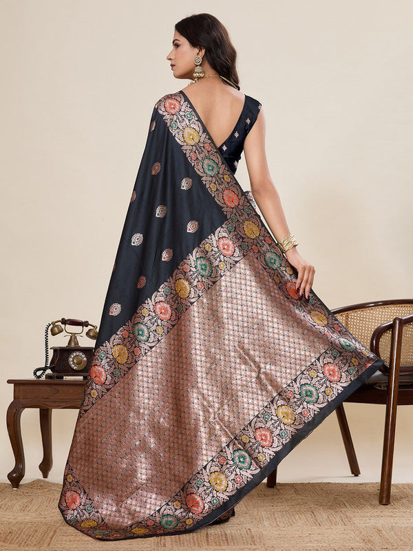 Amazing Black Color Silk Fabric Designer Saree