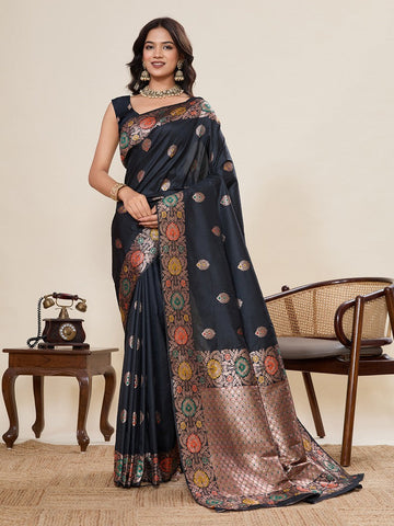 Amazing Black Color Silk Fabric Designer Saree