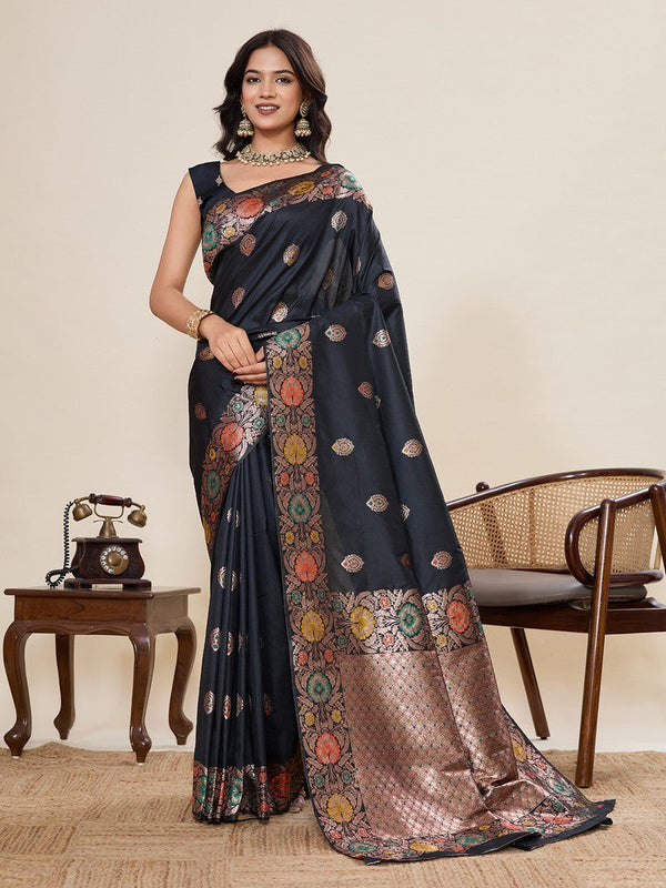 Amazing Black Color Silk Fabric Designer Saree