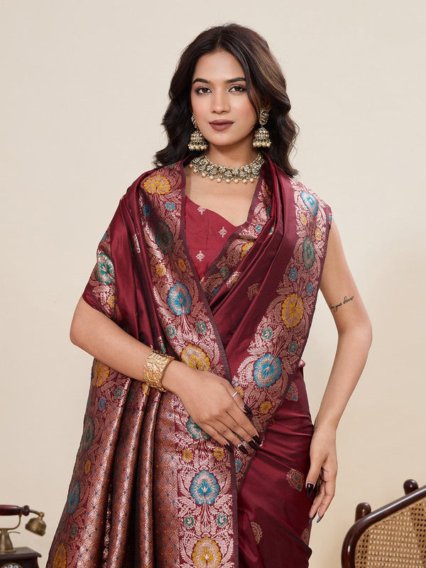 Amazing Maroon Color Silk Fabric Designer Saree