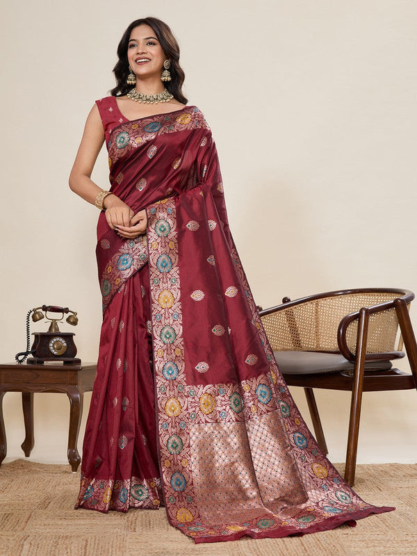 Amazing Maroon Color Silk Fabric Designer Saree