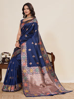 Amazing Navy Blue Color Silk Fabric Designer Saree