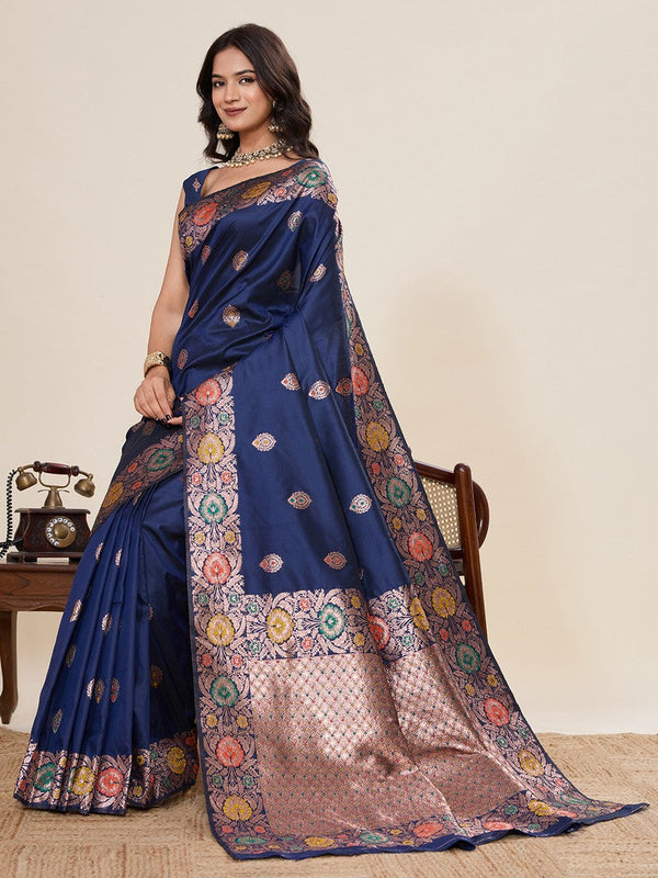 Amazing Navy Blue Color Silk Fabric Designer Saree