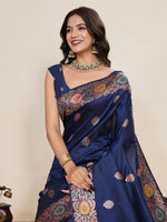 Amazing Navy Blue Color Silk Fabric Designer Saree