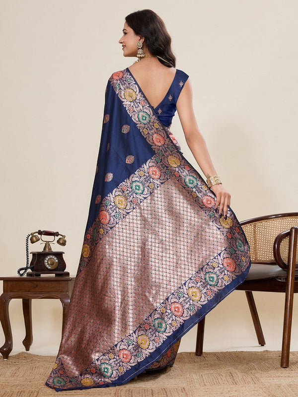 Amazing Navy Blue Color Silk Fabric Designer Saree