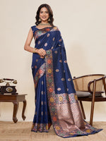 Amazing Navy Blue Color Silk Fabric Designer Saree