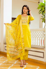 Glowing Yellow Color Shimmer Fabric Casual Suit