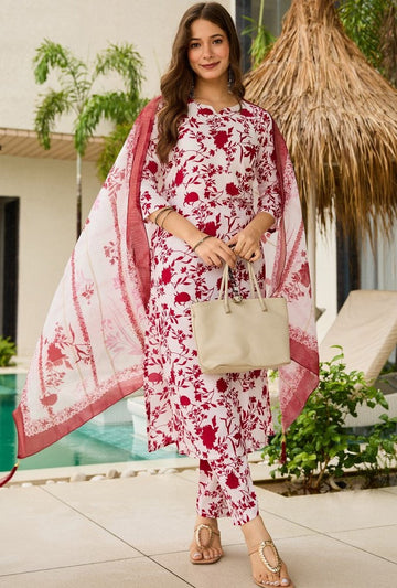 Glowing White Color Silk  Fabric Casual Suit