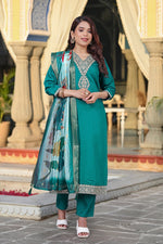 Glowing Green Color Chanderi  Fabric Casual Suit