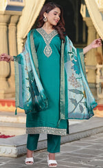 Glowing Green Color Chanderi  Fabric Casual Suit