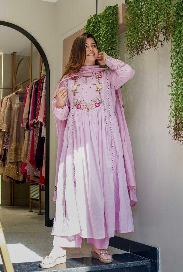 Glowing Green Color Muslin  Fabric Casual Suit