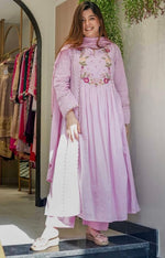 Glowing Green Color Muslin  Fabric Casual Suit