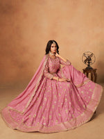 Amazing Pink Color Organza Fabric Party Wear Lehenga