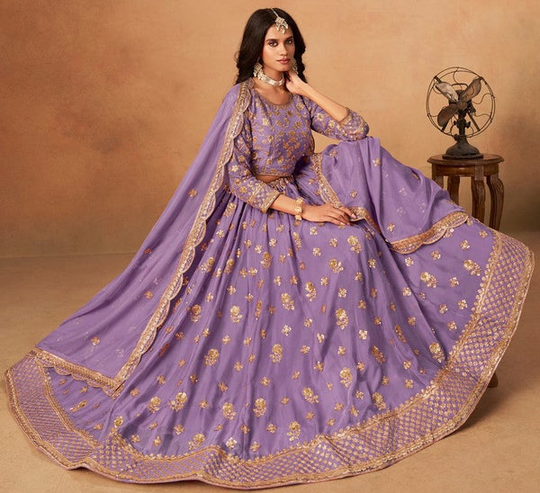 Amazing Purple Color Organza Fabric Party Wear Lehenga