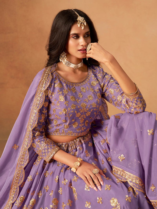 Amazing Purple Color Organza Fabric Party Wear Lehenga