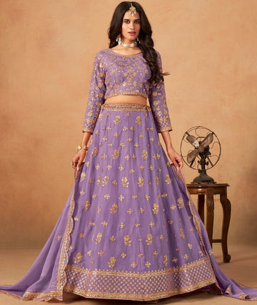 Amazing Purple Color Organza Fabric Party Wear Lehenga