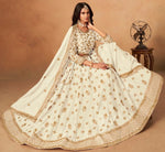 Amazing Cream Color Organza Fabric Party Wear Lehenga