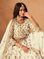 Amazing Cream Color Organza Fabric Party Wear Lehenga