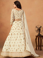 Amazing Cream Color Organza Fabric Party Wear Lehenga