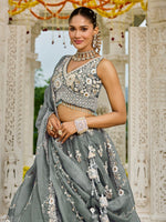 Beautiful Grey Color Organza Fabric Party Wear Lehenga