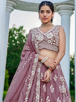 Beautiful Purple Color Organza Fabric Party Wear Lehenga