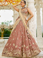Beautiful Peach Color Satin Fabric Party Wear Lehenga