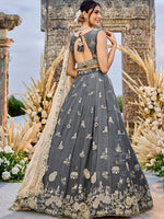 Beautiful Grey Color Satin Fabric Party Wear Lehenga