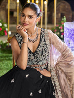 Beautiful Black Color Satin Fabric Party Wear Lehenga
