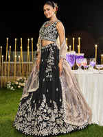 Beautiful Black Color Satin Fabric Party Wear Lehenga