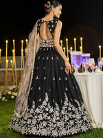 Beautiful Black Color Satin Fabric Party Wear Lehenga
