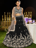 Beautiful Black Color Satin Fabric Party Wear Lehenga
