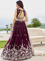 Beautiful Wine Color Satin Fabric Party Wear Lehenga