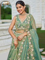 Beautiful Green Color Tissue Fabric Party Wear Lehenga