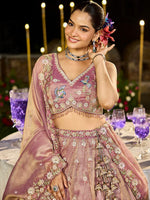 Beautiful Peach Color Tissue Fabric Party Wear Lehenga