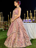 Beautiful Peach Color Tissue Fabric Party Wear Lehenga