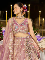 Beautiful Peach Color Tissue Fabric Party Wear Lehenga