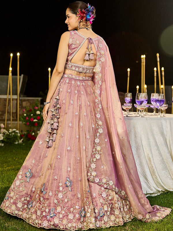 Beautiful Peach Color Tissue Fabric Party Wear Lehenga